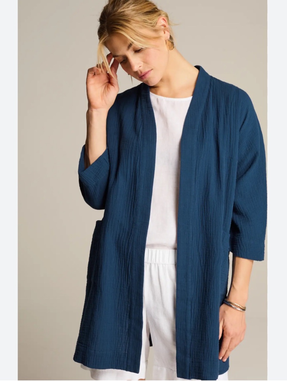 J. Jill Ocean Blue Organic Gauze Cotton Lightweight Open Cardigan